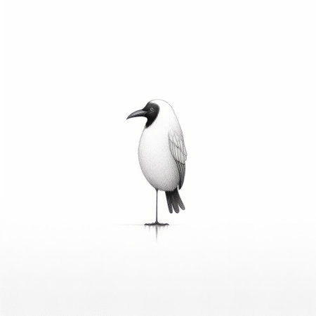 a black and white bird illustration in a minimalist style, rendered in cinema4d by iain gillespie via instagram. the realistic lifelike figures exude a pensive stillness against a white background. this colorized artwork captures the essence of the bird's beauty, merging the techniques of konica big mini photography with a touch of starkness. ai generatedの素材