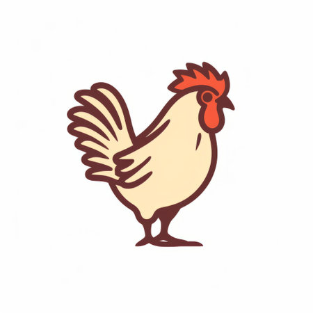 chicken icon vector with subtle shading and bold graphic composition. the design features bold lines and dynamic colors, capturing the essence of animated gifs. playful and whimsical, it depicts a farm security administration aesthetic in high resolution. perfect for adding a touch of charm to any project. ai generatedの素材