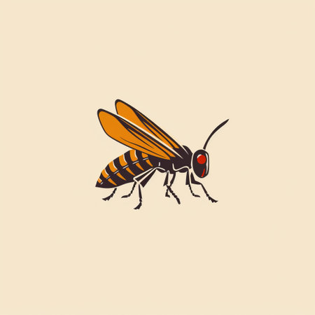 the wasp design hives and hawks in this logo for honeybeeing bee. the simple, colorful illustrations have an ominous vibe with light brown and red tones. the minimalist pen drawings showcase realistic animal portraits with precisionist lines, reminiscent of traditional animation. ai generatedの素材