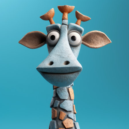 a cartoon giraffe with a long nose stands tall in this organic sculpting style photograph. the finely rendered textures bring out the playful character designs of the giraffe, while the dark sky-blue and light gray background add a touch of elegance. this tabletop photography captures the essence of stone sculptures in a high-definition image. ai generatedの素材