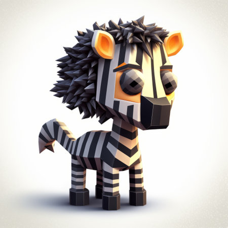 a little zebra with its fur growing out, depicted in the style of voxel art. this detailed character illustration showcases spiky mounds and draws inspiration from industrial and product design. the graphics resemble those seen on xbox 360. the artwork may also be influenced by the works of lyubov popova and john wilhelm. ai generatedの素材