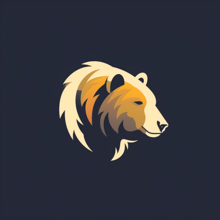 yellow bear design on a dark background, inspired by the style of andreas rocha. the illustration features a combination of dark navy and light bronze colors, creating a simple yet vibrant visual. with its high resolution, the image showcases precise and sharp details. the symbolic iconography adds depth and meaning to the overall design. ai generatedの素材