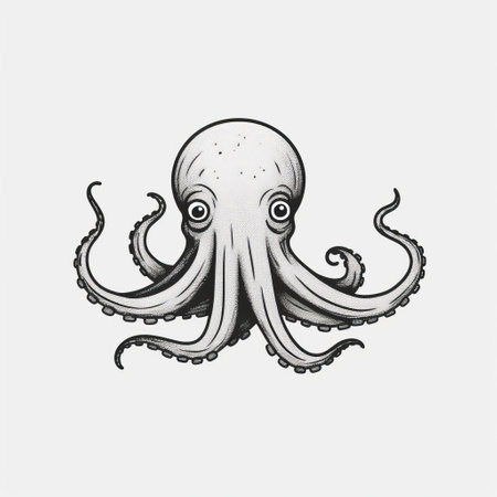 an octopus tattoo design created by a skilled artist, resembling an ancient drawing. this close-up photo showcases the simplistic vector art style, with a light gray color palette. the design incorporates elements of animated gifs, iconic pop culture caricatures, monochrome canvases, steampunk-inspired aesthetics, and the fascinating world of ocean academia. ai generatedの素材