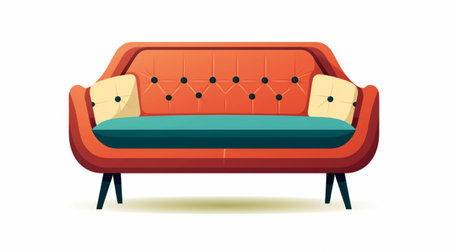 retro chair and green table vector illustration on a white background. the illustration features a soft and dreamy depiction with orange and crimson hues. the style is reminiscent of carpetpunk, with elongated shapes and a focus on the back button. the illustration also incorporates elements of orange and navy. ai generatedの素材