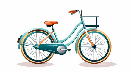 a bike isolated on a white background, this bicycle vector icon features a whimsical animation in the style of light orange and dark aquamarine. inspired by urban-inspired murals, this creative commons attribution image showcases a blend of dutch realism and vfxfriday aesthetics. the color palette includes light navy and light brown. ai generatedの素材