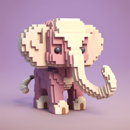 a yellow and pink pixel elephant nyc art deco polygons textures instagram, in the style of zbrush, patrick brown, light purple, miniature sculptures, whimsical yet eerie animal symbolism, rendered in cinema4d, terracotta. ai generatedの素材