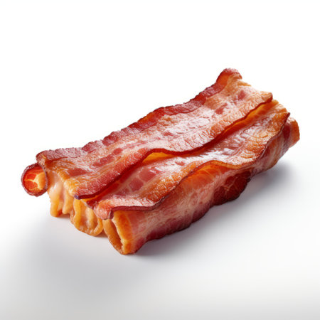 bacon wrapped and placed on a white surface, this digitally enhanced photo captures the precise and lifelike details. with a touch of whistlerian influence, the image showcases strong contours and a pop-culture-infused style. a perfect blend of smilecore and quantumpunk aesthetics, this photo is a visual delight. ai generatedの素材