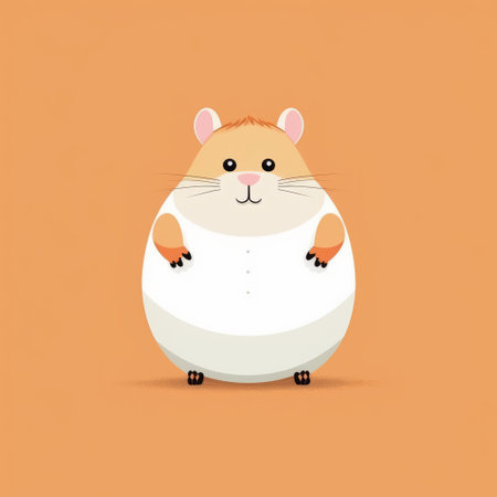 a cute white hamster wearing a white outfit stands out against an orange background. this detailed character illustration, inspired by the style of reuben nakian, showcases curvaceous simplicity. the flat background in dark white and light brown enhances the hamster's presence. the detailed costume and realistic usage of light and color add depth to the image. ai generatedの素材