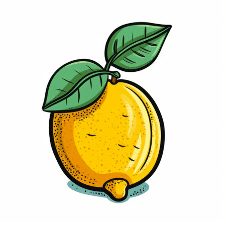 a lemon cartoon illustration featuring leaves icon design. this graphic novel-inspired artwork showcases a scientific and tattoo-inspired style. the rounded and animated gifs add a playful touch to the overall illustration. the vibrant colors of orange and aquamarine bring life to this captivating artwork. ai generatedの素材