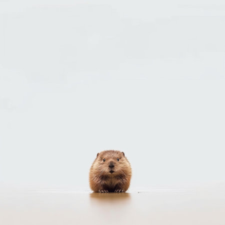 a beaver stands in the water, with a boat behind it, in a minimalist portrait style reminiscent of elke vogelsang and japanese minimalism. the photo is captured in 32k uhd resolution by matthias haker, against a white background. ai generatedの素材
