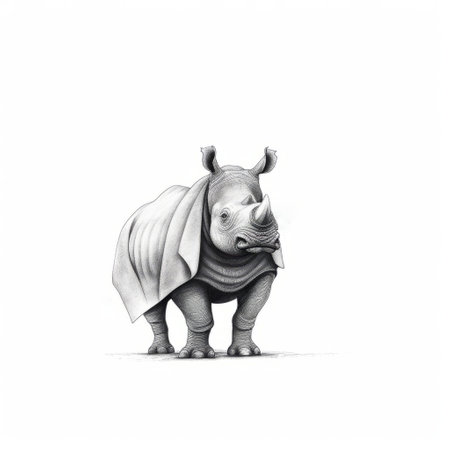 an elephant with a head covering tattoo and a white shirt is depicted in this pencil art illustration. the artwork is inspired by the styles of tiago hoisel, chilling creatures, miniaturecore, and akira toriyama. this commissioned piece showcases minimalist monochromes, capturing the essence of the subject in a unique and captivating way. ai generatedの素材