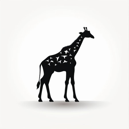 a graphic design-inspired illustration of a giraffe of the sky silhouette is showcased on a white background. the artwork features a combination of dark black and light black shades, creating a captivating contrast. the use of recycled materials in the murals adds an eco-friendly touch. the design incorporates elements of american iconography and yombe art, resulting in a realistic yet stylized depiction. luminous shadows enhanceの素材