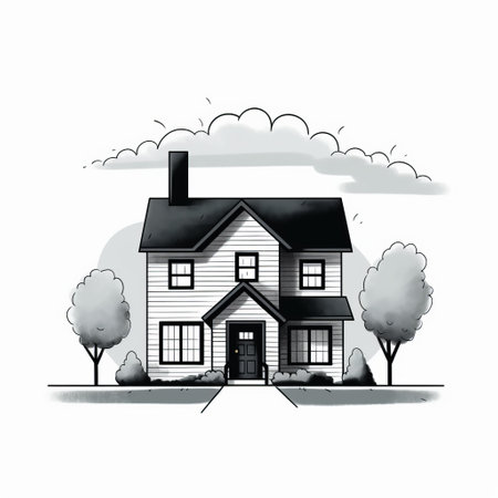a black and white house clip art vector with a hazy, dreamlike quality. this 3840x2160 image features a punctuated caricature in the style of traditional ink painting. the dark green and light gray colors create an atmospheric ambiance, while the art deco sensibilities add a touch of elegance. ai generatedの素材