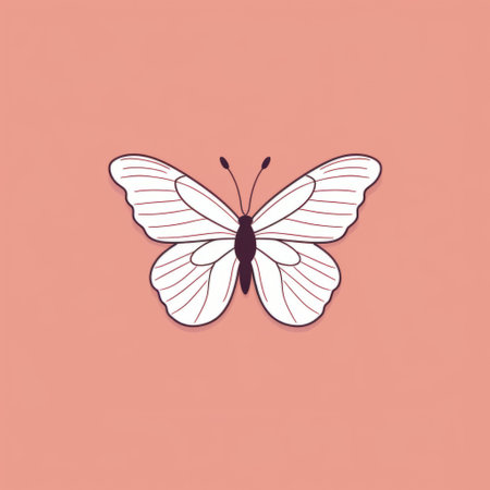 butterfly silhouette illustration on pink background. flat shading, linear style. dark white and light orange colors. minimalistic symmetry. feminine sticker art. detailed miniatures. animated gifs. ai generatedの素材