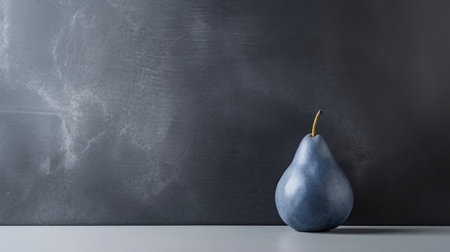 blue pear on wooden table with sand or cement background. inspired by minimalist sculptor philip mckay, this danish design showcases mundane materials and a subtle tonal range. the dark gray hues create a visually striking contrast. enjoy the high-resolution uhd image. ai generatedの素材