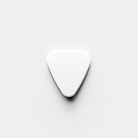 a white guitar pick is showcased on a minimalist white background, exuding a sense of geometric precision. the image, rendered with octane render, features soft and atmospheric lighting, adding depth to the composition. with influences from industrial and product design, the pick's sculptural volumes and strong linear elements are beautifully captured, creating a visually striking photograph. ai generatedの素材