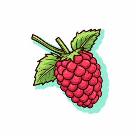 raspberry and strawberry flat icon illustration in the style of pop art-inspired imagery by armand guillaumin. this highly detailed and realistic illustration showcases a ripe raspberry in light cyan and maroon colors. perfect for tattoos or animated gifs. ai generatedの素材