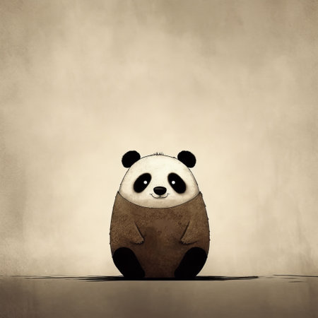 a stuffed panda bear, inspired by minimalist painter hd, is captured sitting on the ground. the photograph showcases a rim light effect, highlighting the bear's features. the image is enhanced with textured illustrations, creating a beautiful and unique aesthetic. the composition follows a sparse and simple style, reminiscent of the mcdonaldpunk movement. ai generatedの素材