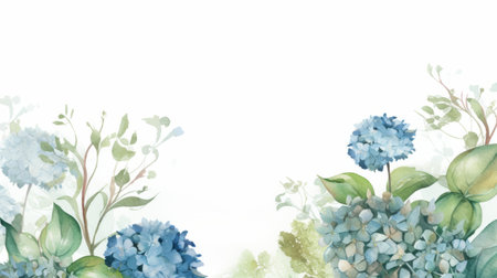 the hydrant sprigs and branches create a delicate and intricate pattern against a white watercolor background. this artistic composition is reminiscent of nostalgic paintings in the style of azure and aquamarine. it captures the essence of mori kei, a joyful celebration of nature. the image is in uhd quality, showcasing the beauty of blue and aquamarine tones in flower and garden paintings. ai generatedの素材