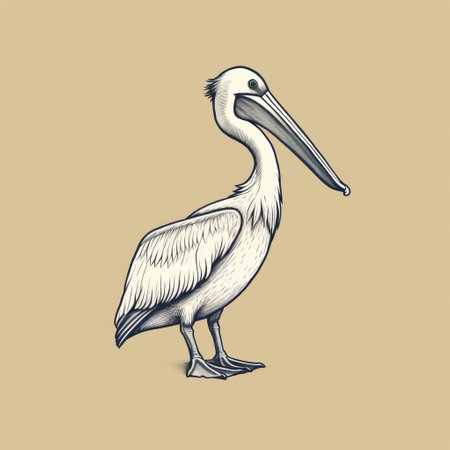a pelican drawing in hd, featuring an outline and vector illustration. this vintage graphic design showcases a dark white and beige color scheme, with detailed miniatures and balanced proportions. the charming realism of the woodcut-inspired graphics brings out the beauty of these chilling creatures. ai generatedの素材