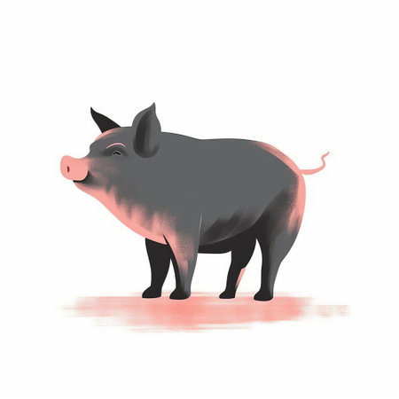 illustrations of pigs standing on a white background, showcasing a minimalist expressionism style with dark gray and light crimson tones. these editorial illustrations feature thick paint strokes, capturing the essence of both animals and people. subtle gradients in light orange and gray add depth to the artwork. ai generatedの素材