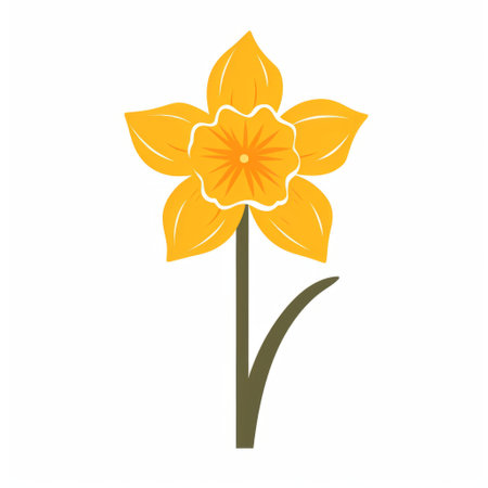 a yellow daffodil flower is showcased on a clean and simple white background. this illustration, inspired by the distinctive character designs of billy childish, features a combination of light orange and dark bronze hues. the design captures the essence of simplicity and elegance, with hints of dark orange and light aquamarine adding a touch of vibrancy. ai generatedの素材
