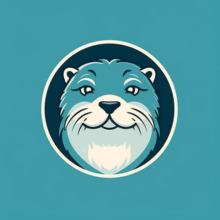 an otter logo design featuring a mischievous feline motif in a retro-style illustration. the logo is designed with dark turquoise and light azure colors, giving it a unique and eye-catching appearance. the otter has a strong facial expression, and the design is enhanced with retro filters, creating a fantastic and captivating logo. ai generatedの素材