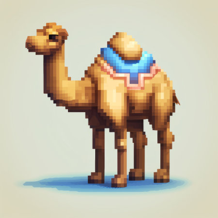 a pixel art depiction of a camel, showcasing intricate details and subtle gradients. this 2d game art piece features a tactile texture and draws inspiration from kombuchapunk aesthetics. the image is richly layered, creating a visually captivating effect with a low depth of field. ai generatedの素材