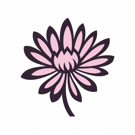 a pink flower, resembling a marguerite blasingame, stands out against a white background in this woodcut-inspired graphic. the light violet and dark black hues add depth and contrast to the image. the tasteful use of negative space enhances the overall composition. the flower's tropical symbolism and distinctive character design are complemented by native australian motifs. ai generatedの素材
