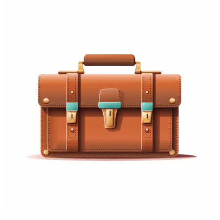 old brown suitcase vector character illustration in a flat style. the detailed rendering showcases realistic features with bright colors and bold shapes. the leatherhide texture adds a touch of authenticity, while the light cyan and orange hues create a vibrant look. this minimalist graphic design exhibits exquisite craftsmanship and meticulous technique. ai generatedの素材