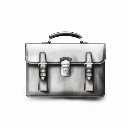 silver briefcase with ruffle on isolated white background, featuring a modern european ink painting style. this bauhaus functional design showcases realistic chiaroscuro lighting and hand-painted details. the briefcase is reminiscent of necronomicon illustrations and is made from leatherhide. perfect for adding a touch of sophistication to any ensemble. ai generatedの素材