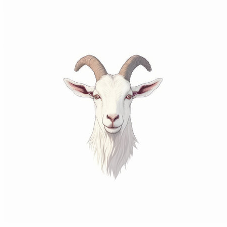 goat head isolated on white background, in the style of flat shading. this 32k uhd photo showcases a white goat head with brushwork exploration and subtle realism. the playful character designs add a touch of whimsy to this captivating image. perfect for various creative projects and inspiration. ai generatedの素材