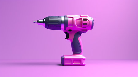 a pink flat spindle drill is showcased on a vibrant purple background. this photorealistic rendering captures the machine's intricate details, skillfully utilizing light and color to create a realistic and visually striking image. the eccentric props and heavy shading add depth and enhance the overall machine aesthetics. ai generatedの素材