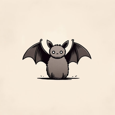 a black and white bat illustration, inspired by the style of goro fujita, showcases clean and simple designs with a grainy texture. this colored cartoon-style artwork, reminiscent of cody ellingham's work, features anthropomorphic animals and is presented in a sepia tone. ai generatedの素材
