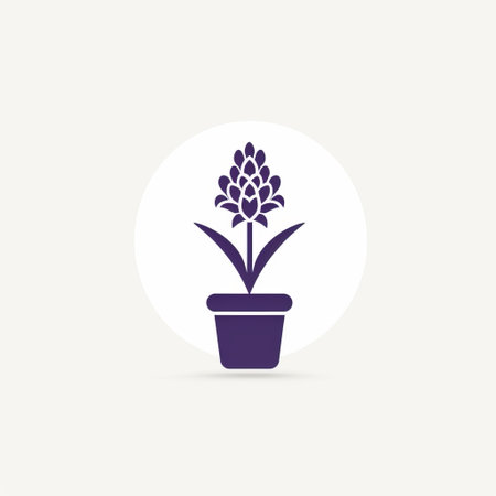 a plant or flower in a pot is showcased in this photo, surrounded by a white circle. the style of the image is reminiscent of dark violet chinese iconography, with a subtle tonal range. it also incorporates elements of egyptian iconography, while maintaining a minimalist spare simplicity. the color palette consists of light beige and purple hues. ai generatedの素材