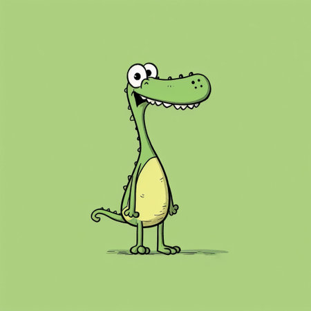 cartoon crocodile and lizard illustration featuring a cute crocodile in high definition. this artwork is created in the style of bill watterson, with minimalistic portraits reminiscent of greg land and herg. the illustration showcases the full body of the crocodile and lizard, captured in 20 megapixels, and incorporates subtle humor. ai generatedの素材