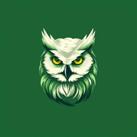 an illustration of an owl on a green background, featuring an ominous vibe. this logo-style artwork showcases realistic usage of light and color, creating a captivating image. the illustration captures psychological phenomena, with its dark emerald and light beige tones adding depth and intrigue. this uhd image is perfect for those seeking a visually striking and thought-provoking piece. ai generatedの素材