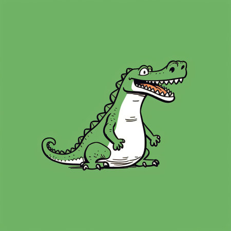 cartoon crocodile on a green background, inspired by j.j. grandville's style. this minimalist illustration features dark white and light green tones. the animated gif showcases character caricatures reminiscent of richard e. miller's work, with a touch of classic tattoo motifs. ai generatedの素材