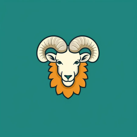 a symbol of lincoln ram is depicted in this lively illustration, showcasing characterful animal portraits. the artwork is created in a bold and simple style, using dark teal and light orange colors. with a resolution of 32k uhd, this illustration captures the essence of humor meeting heart. the dark emerald and light beige tones add a touch of elegance to the overall composition. ai generatedの素材