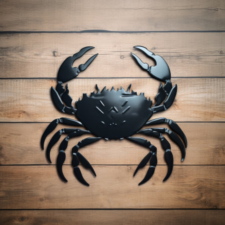 crab metal wall art on etsy featuring a black background and a unique blend of natural and man-made elements. this minimalistic composition showcases rebellious crafts with a low depth of field. the cutripped design adds a touch of snailcore aesthetic to this captivating piece. ai generatedの素材