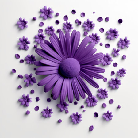 purple flowers are beautifully arranged on a white background, showcasing the organic sculpting style. the optical illusionism and photorealistic accuracy of the flowers create a mesmerizing effect. the monochromatic color scheme enhances the visual impact, while the kimoicore and colorful installations add a touch of uniqueness. the emotional expression captured in this photo is truly captivating. ai generatedの素材