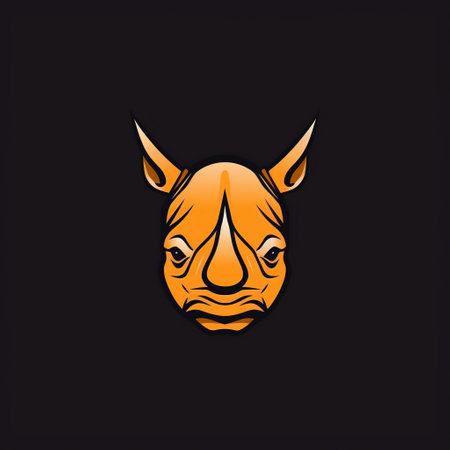 the rhino's head is depicted in this image with a black background, showcasing orange, simplistic vector art. the style exudes zen minimalism, featuring highly stylized figures and bold graphic design elements. the rhino's shiny eyes add a captivating touch to the overall composition. this artwork is reminiscent of the unique style of john reuss. ai generatedの素材