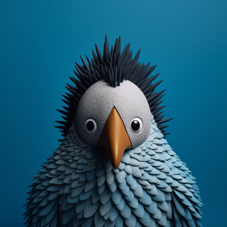 a 3d rendered bird image showcasing surrealistic portraits in a dark cyan color. this free 3d graphics material features a cartoon-like vector design with a touch of pixel art. rendered in cinema4d, the minimalist photography captures the essence of site-specific artworks. inspired by the konica big mini, this sharpprickly creation is a unique blend of creativity and technology. ai generatedの素材