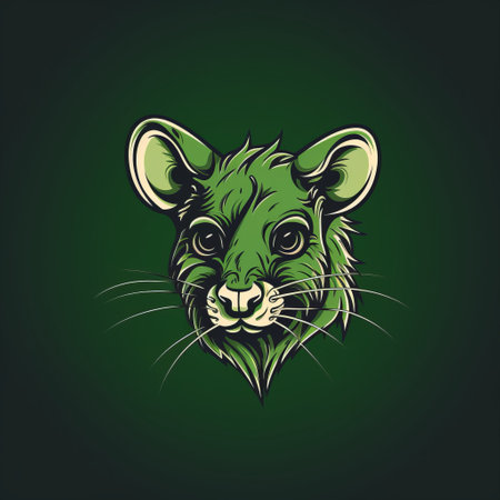 a rat head logo featuring a tiger head on a dark green background. this highly detailed illustration showcases charming character illustrations with fluorescent colors. the design draws inspiration from farm security administration aesthetics, incorporating subtle ink application and realistic color schemes. the logo has a flat design with limited shading, creating a visually striking and unique image. ai generatedの素材