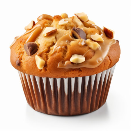 spookies glazed carrot muffin with peanut butter drizzle captured in a meticulous photorealistic still life. this ilford delta, associated press photo showcases the detailed rendering of the muffin, reminiscent of the style of carl barks. with an iso of 200, the brown tones are realistic and visually appealing. ai generatedの素材
