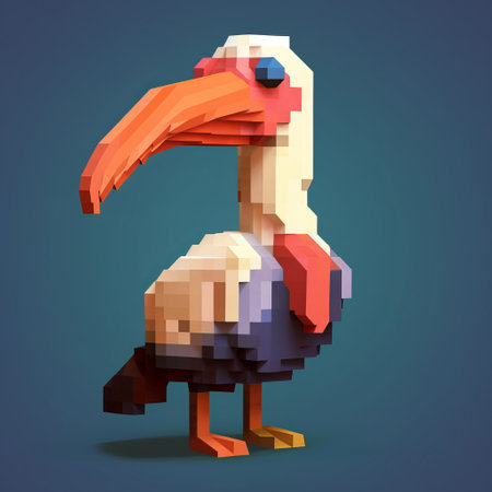 a pixel art bird with big bright eyes, inspired by the artistic styles of zbrush, andre derain, and aleksander gierymski. this 8k 3d creation showcases inventive character designs, featuring a combination of light navy and light crimson colors. the unique aesthetic of this artwork can be described as "duckcore.", ai generatedの素材
