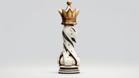 a gold and white chess king, created in the style of wood sculptor ray collins, is showcased on a greyish background. this ceramic piece features a realistic hyper-detailed rendering, designed by myroslava sviridova, known for her expertise in industrial and product design. ai generatedの素材