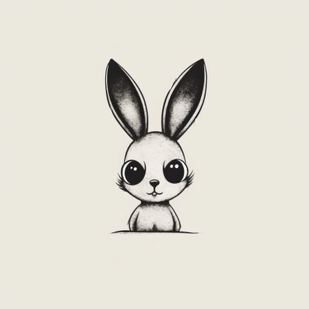 a little bunny face drawing with dark proportions and a charming character design. this 2d artwork features simplistic ink drawings with textured shading, showcasing a unique style of dark white and black. ai generatedの素材