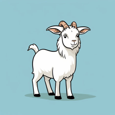 comical goat vector illustration in the style of e.h. shepard. this flat design artwork by joong keun lee features a dark white and light blue color scheme. inspired by the precisionist style, it has a crisp and clean look reminiscent of cicely mary barker's illustrations. ai generatedの素材