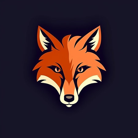 an eye-catching orange red fox logo with a strong facial expression. the logo is designed in a dark violet and light red color scheme, creating a realistic lighting effect. the composition is colorful and vibrant, with sharp contrasts between dark blue and light beige. the logo also features accents of dark orange and light green, adding to its visual appeal. ai generatedの素材